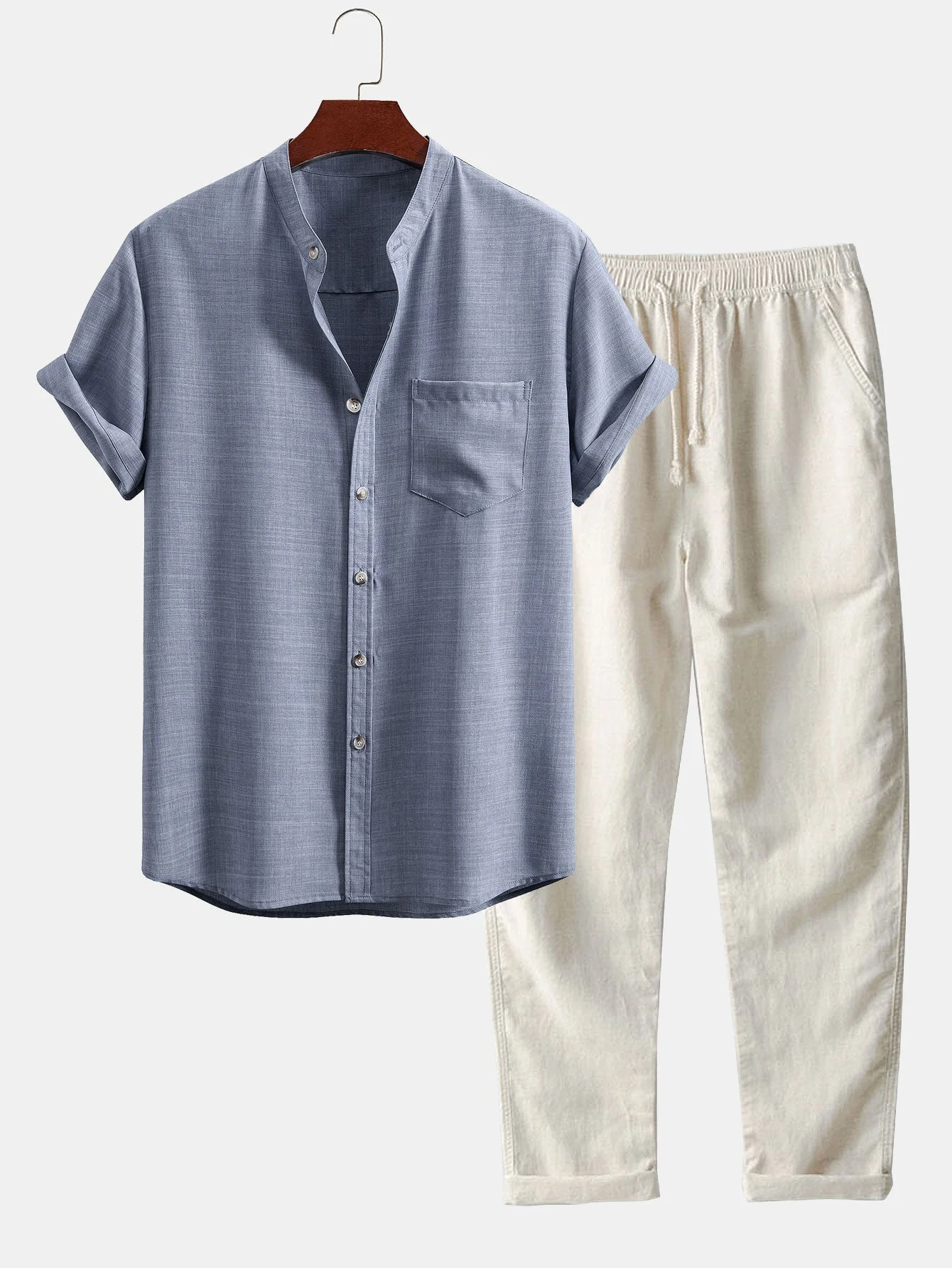 Scott® | Short Sleeve Stand Collar Shirt & Straight Leg Linen Pants - Image 3