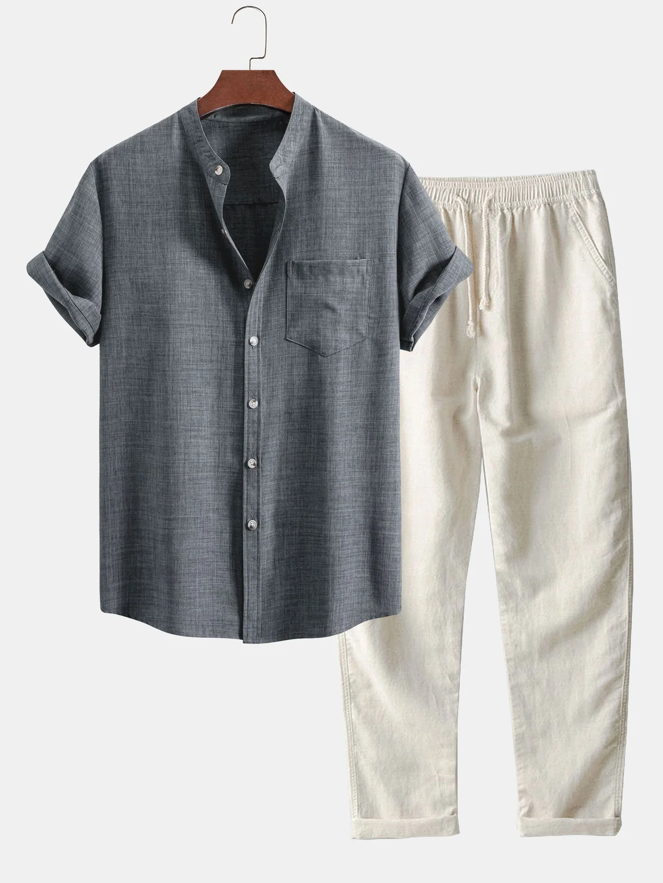 Scott® | Short Sleeve Stand Collar Shirt & Straight Leg Linen Pants - Image 4