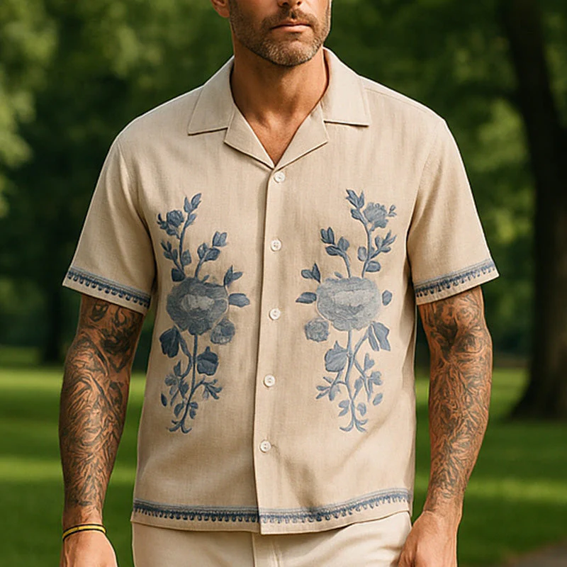 Scott | Men'S Summer Casual Linen Embroidered Short Sleeve Shirt - Image 2