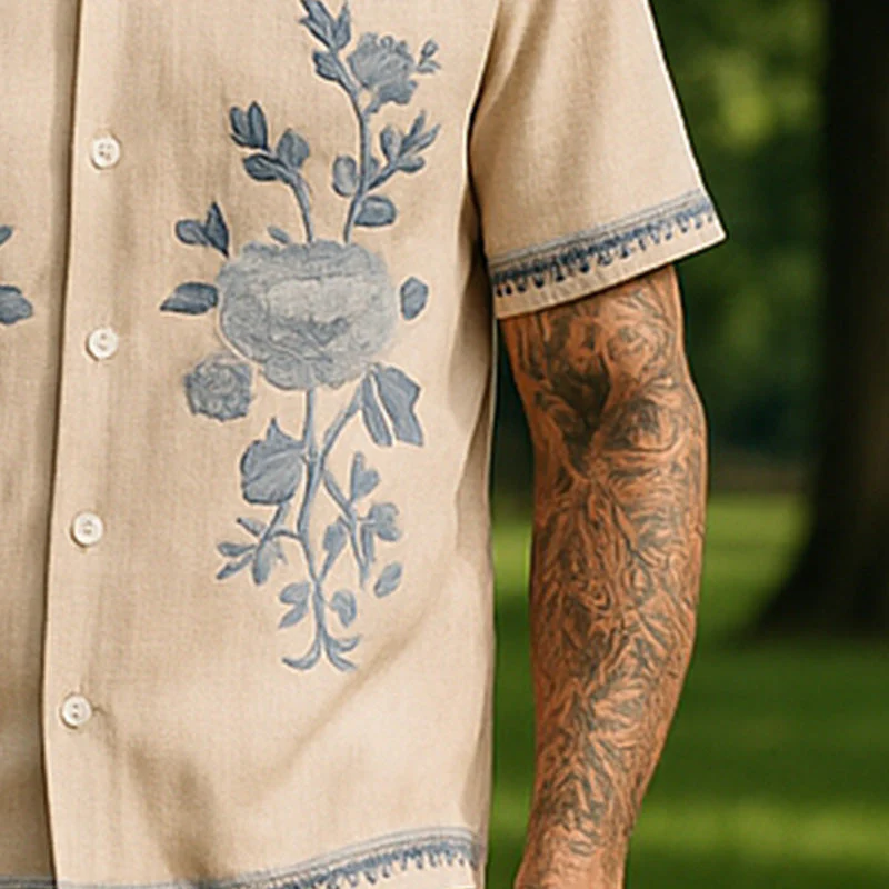 Scott | Men'S Summer Casual Linen Embroidered Short Sleeve Shirt - Image 4