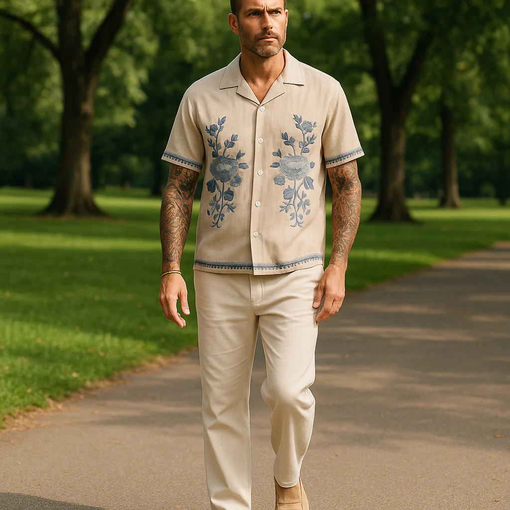 Scott | Men'S Summer Casual Linen Embroidered Short Sleeve Shirt - Image 5