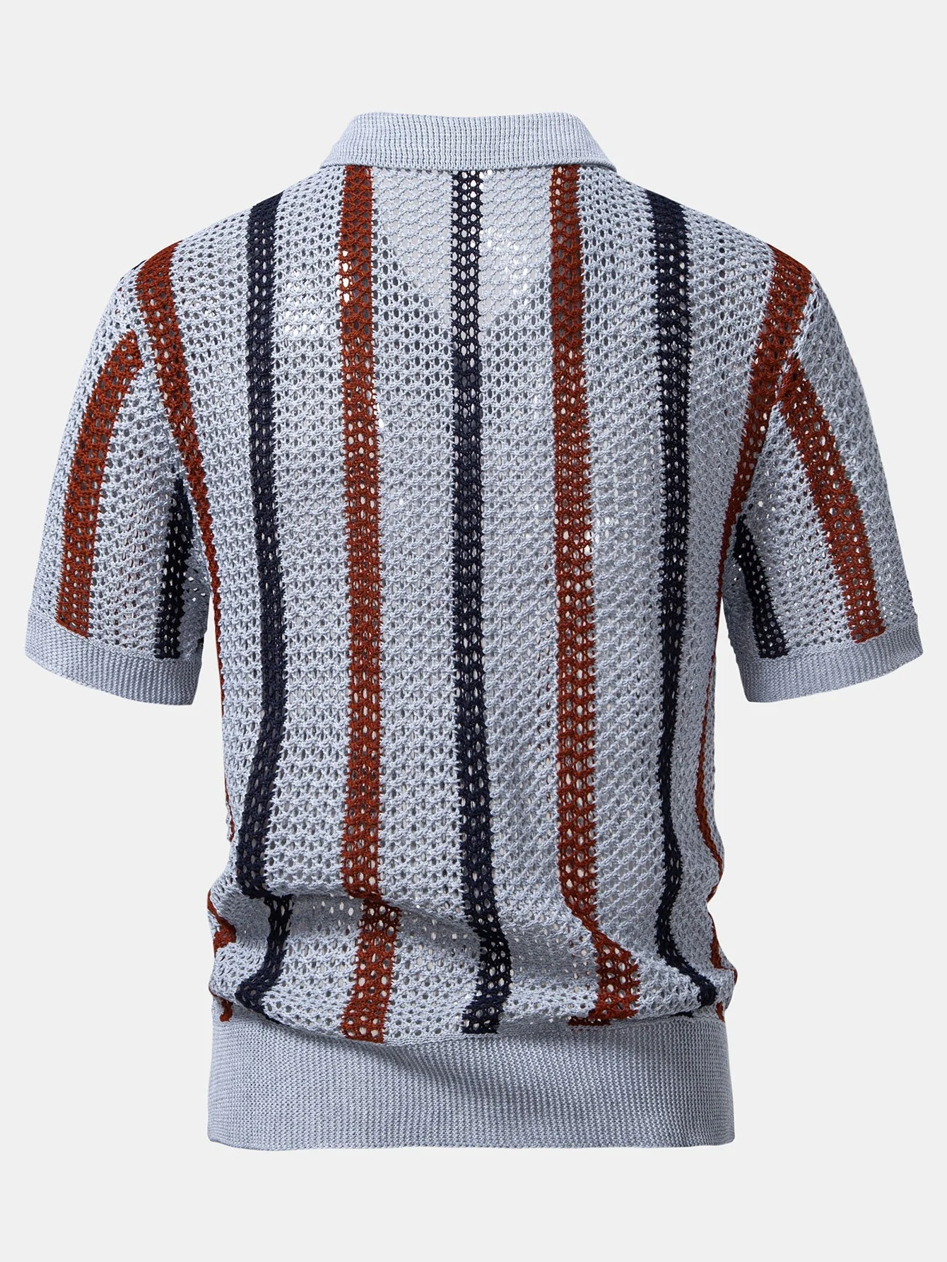 Scott | Striped Crochet V Neck Polo - Image 11