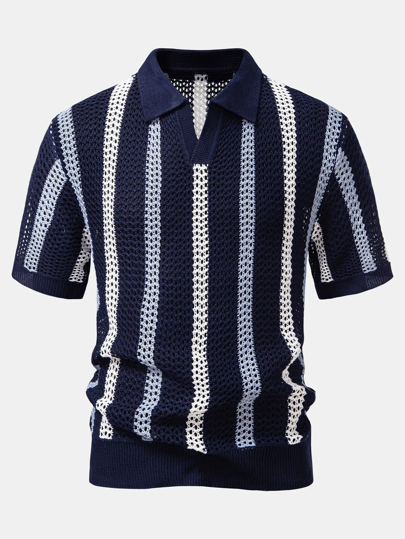 Scott | Striped Crochet V Neck Polo - Image 6