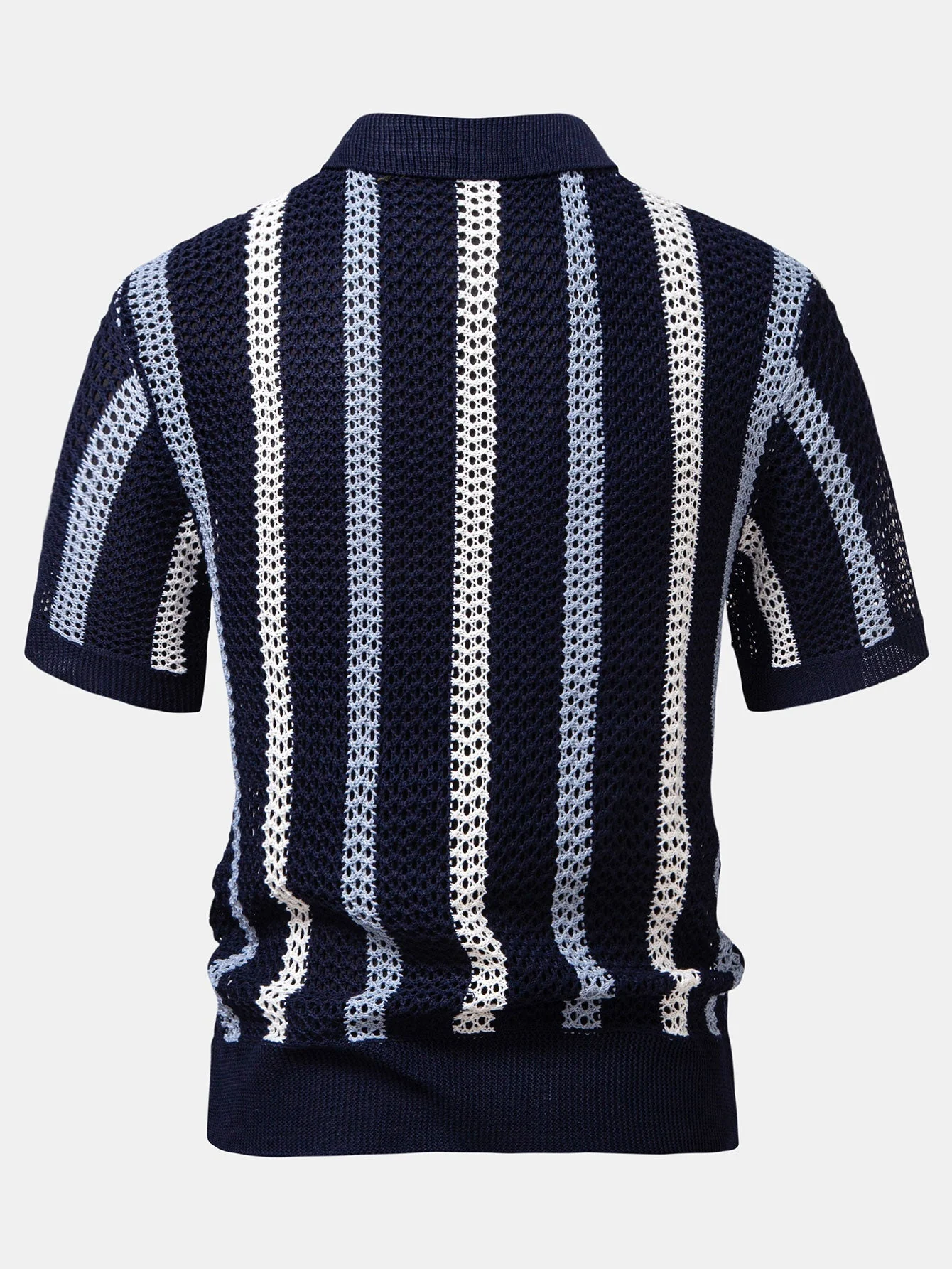 Scott | Striped Crochet V Neck Polo - Image 7