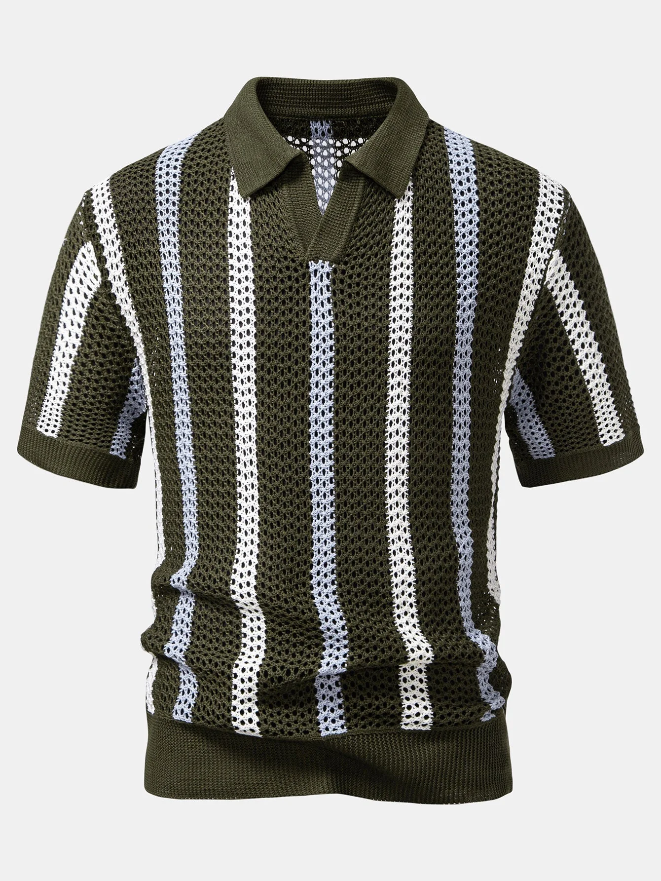 Scott | Striped Crochet V Neck Polo - Image 8
