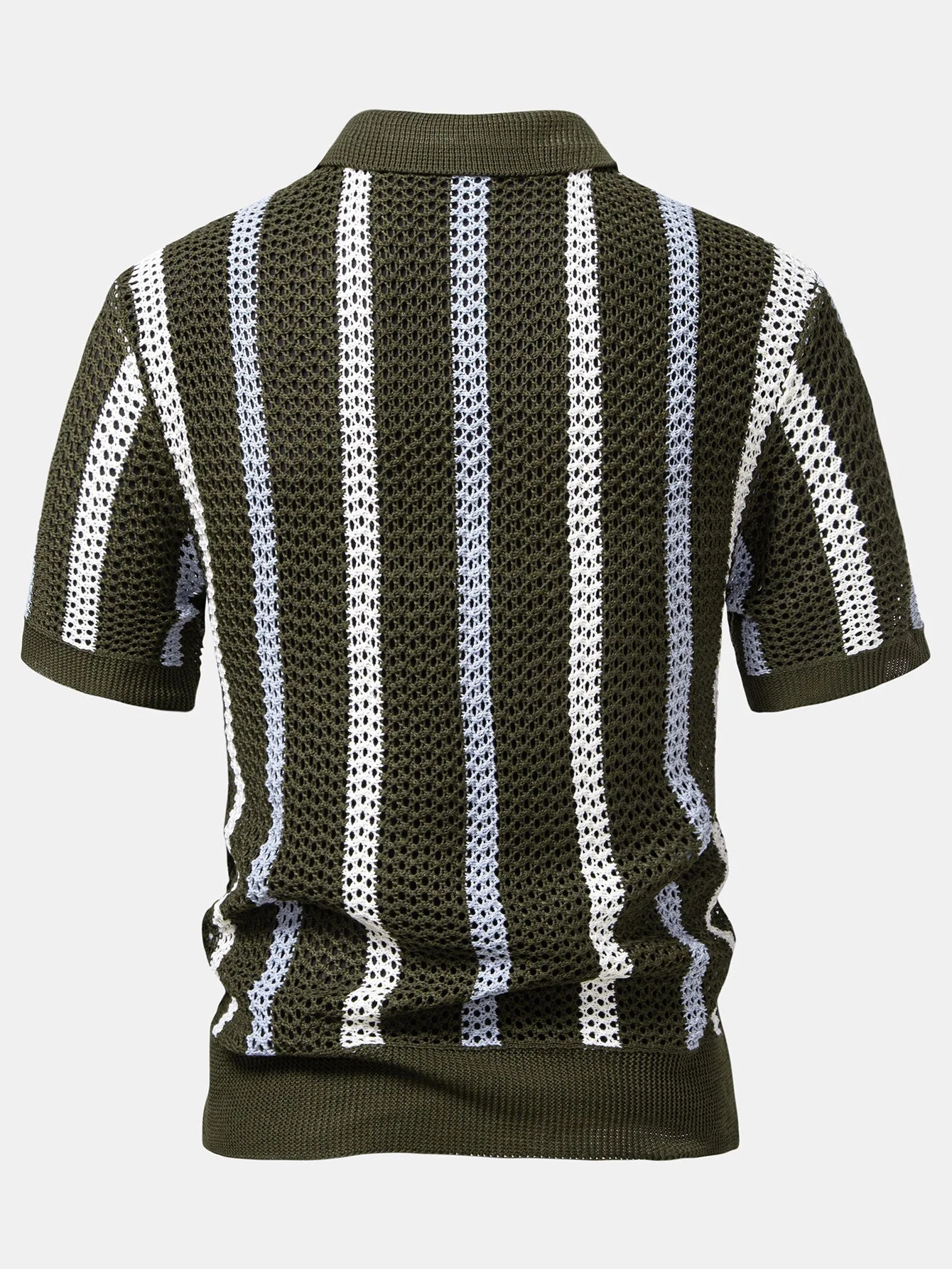 Scott | Striped Crochet V Neck Polo - Image 9