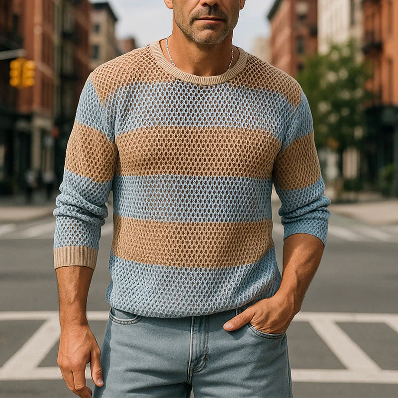 Sean | Men'S Summer Fashion Breathable Ice-Cool Silk Knitted Hollow Long-Sleeved T-Shirt - Image 2