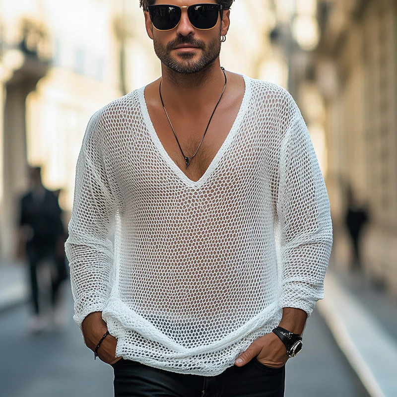 Sebastian | Men'S Summer Fashion Breathable Hollow Knitted Mesh Long Sleeve T-Shirt - Image 2