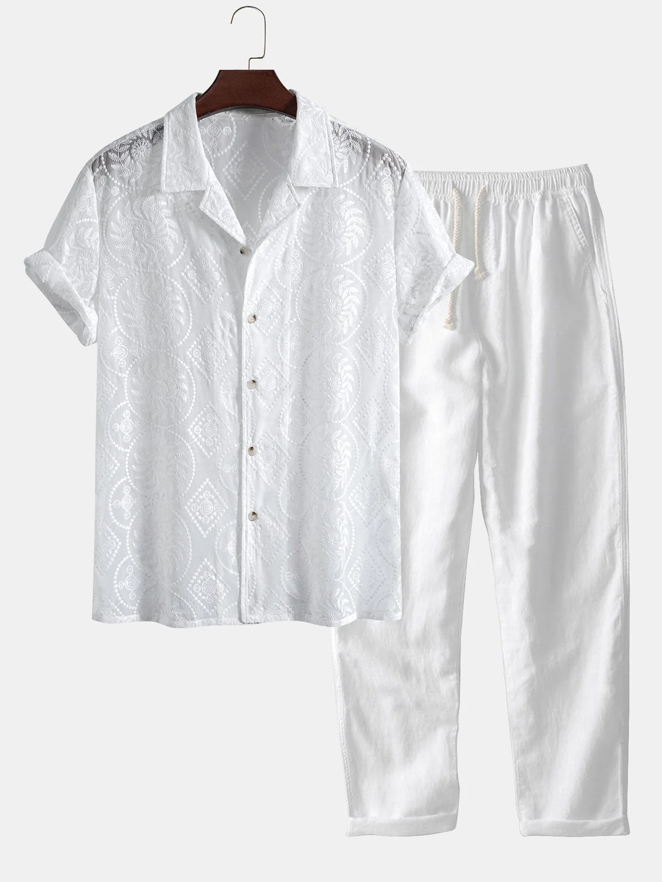 Sergio® | Embroidered Floral Cuban Shirt & Straight Leg Linen Pants - Image 2
