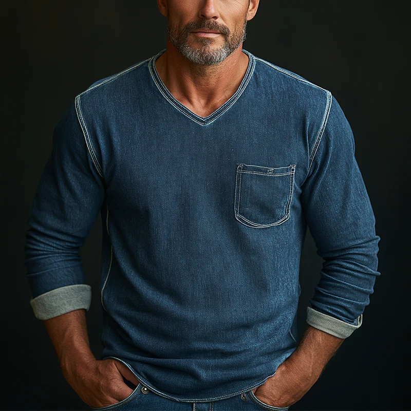 Sergio | Men'S Simple Faux Denim Long Sleeve T-Shirt - Image 2