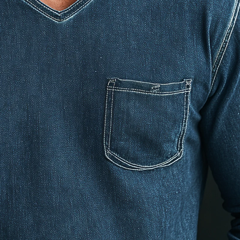 Sergio | Men'S Simple Faux Denim Long Sleeve T-Shirt - Image 3