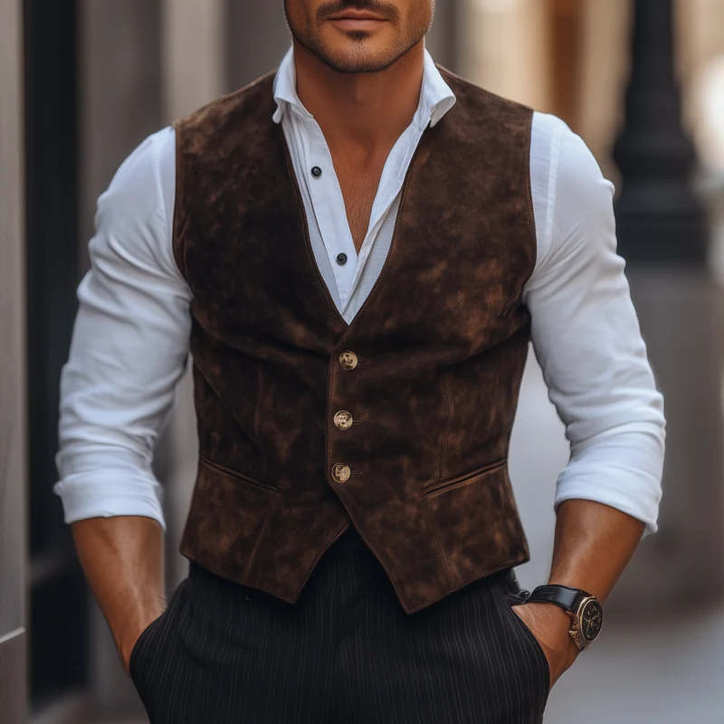 Seth | Men'S Vintage Elegant Faux Suede V-Neck Single-Breasted Slim Fit Suit Vest - Image 2