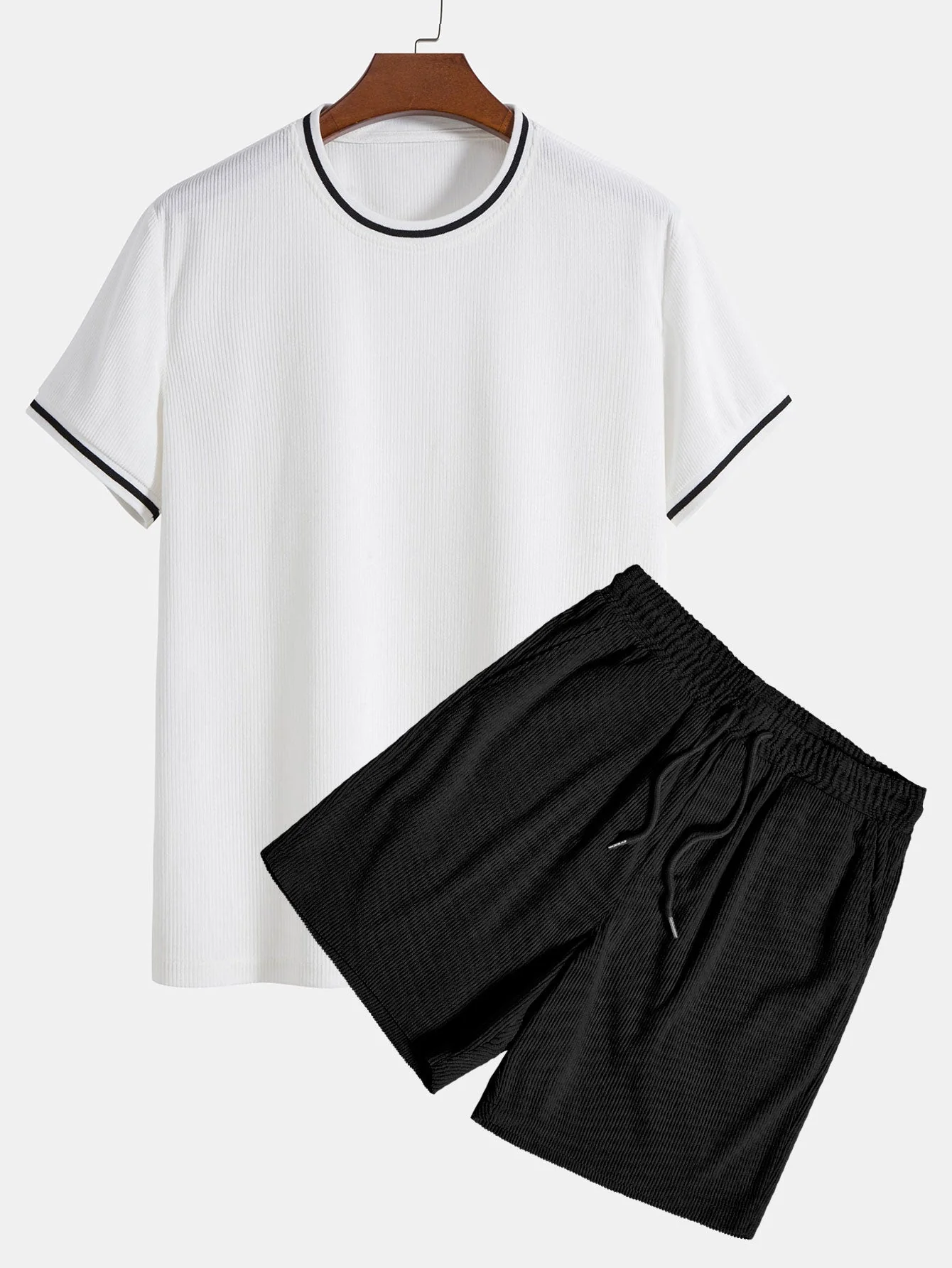 Severino® | Short Sleeve Stretch Corduroy Ringer T-Shirt & Corduroy Shorts - Image 2