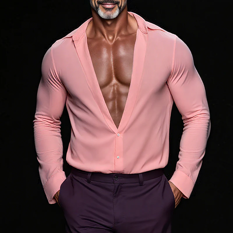 Shane | Men'S Solid Stretch Lapel Long Sleeve Shirt - Image 2