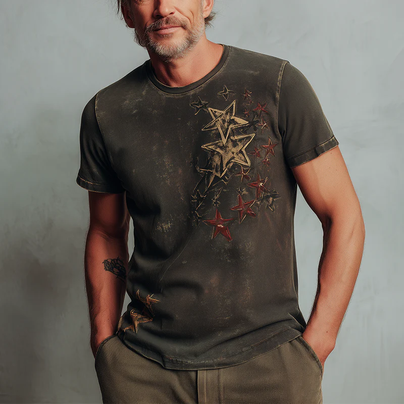 Shane | Men'S Summer Fashion Star Print Distressed Cotton Blend Short-Sleeved T-Shirt - Image 2