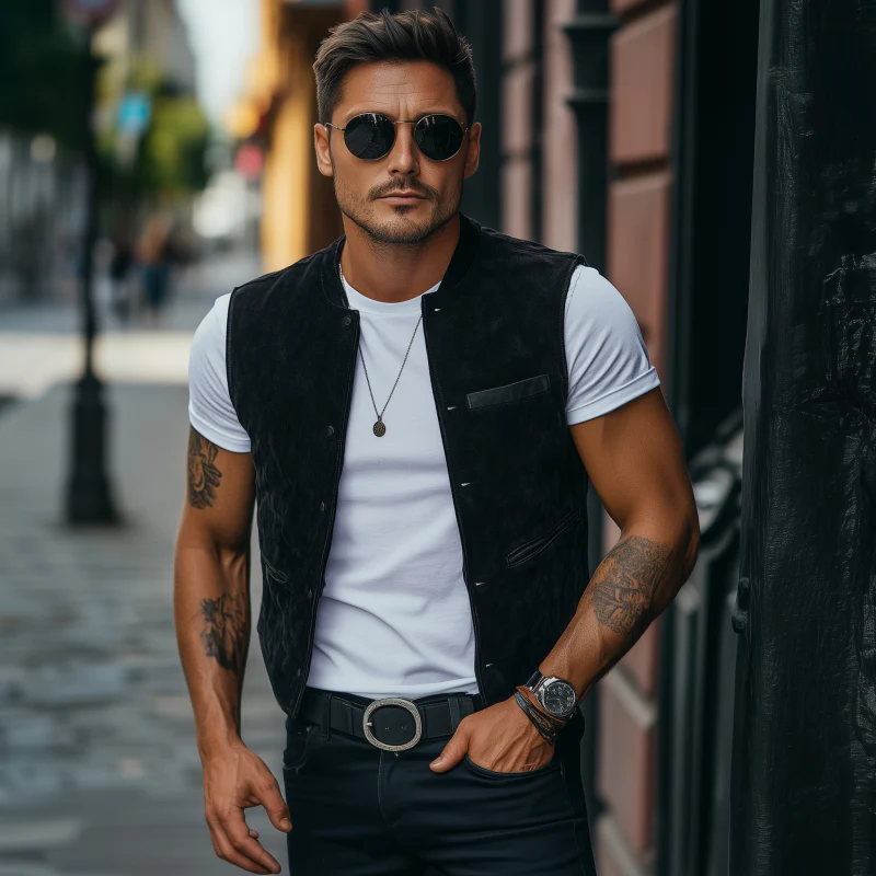 Shane | Men'S Vintage Elegant Faux Suede Stand Collar Single Breasted Slim Fit Suit Vest - Image 3