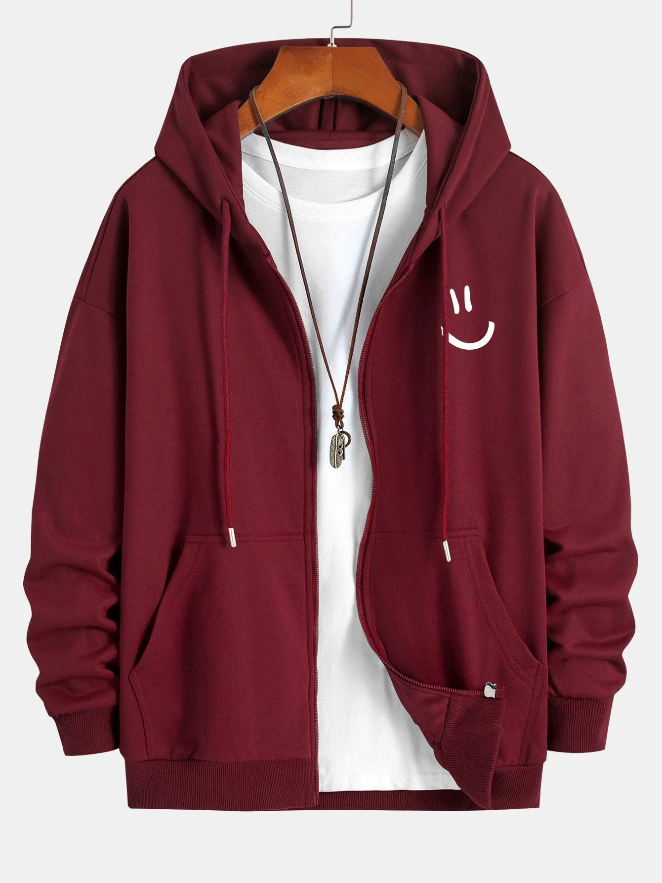 Shane | Smiley Face Print Relax Fit Zip Hoodie - Image 2