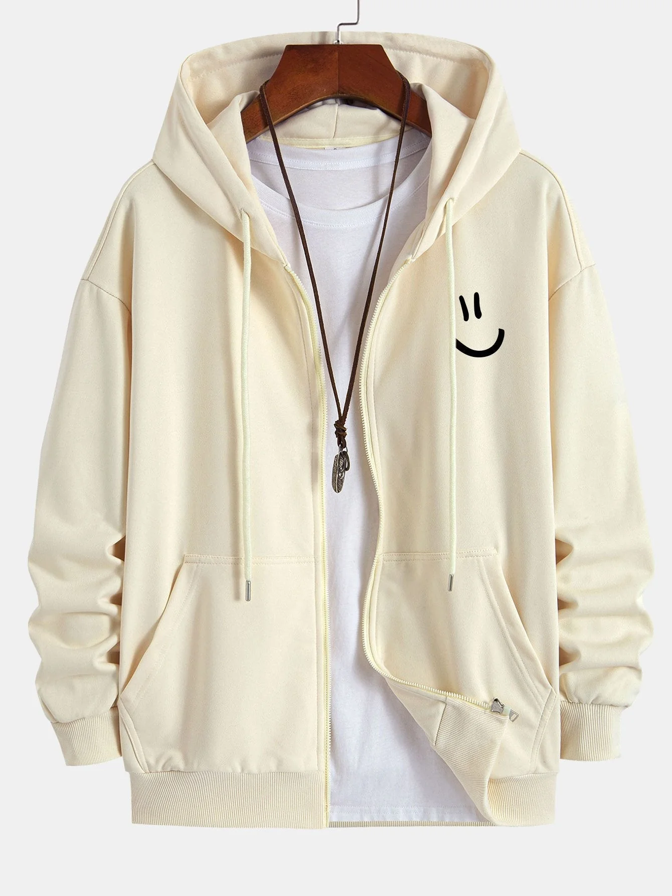 Shane | Smiley Face Print Relax Fit Zip Hoodie - Image 4