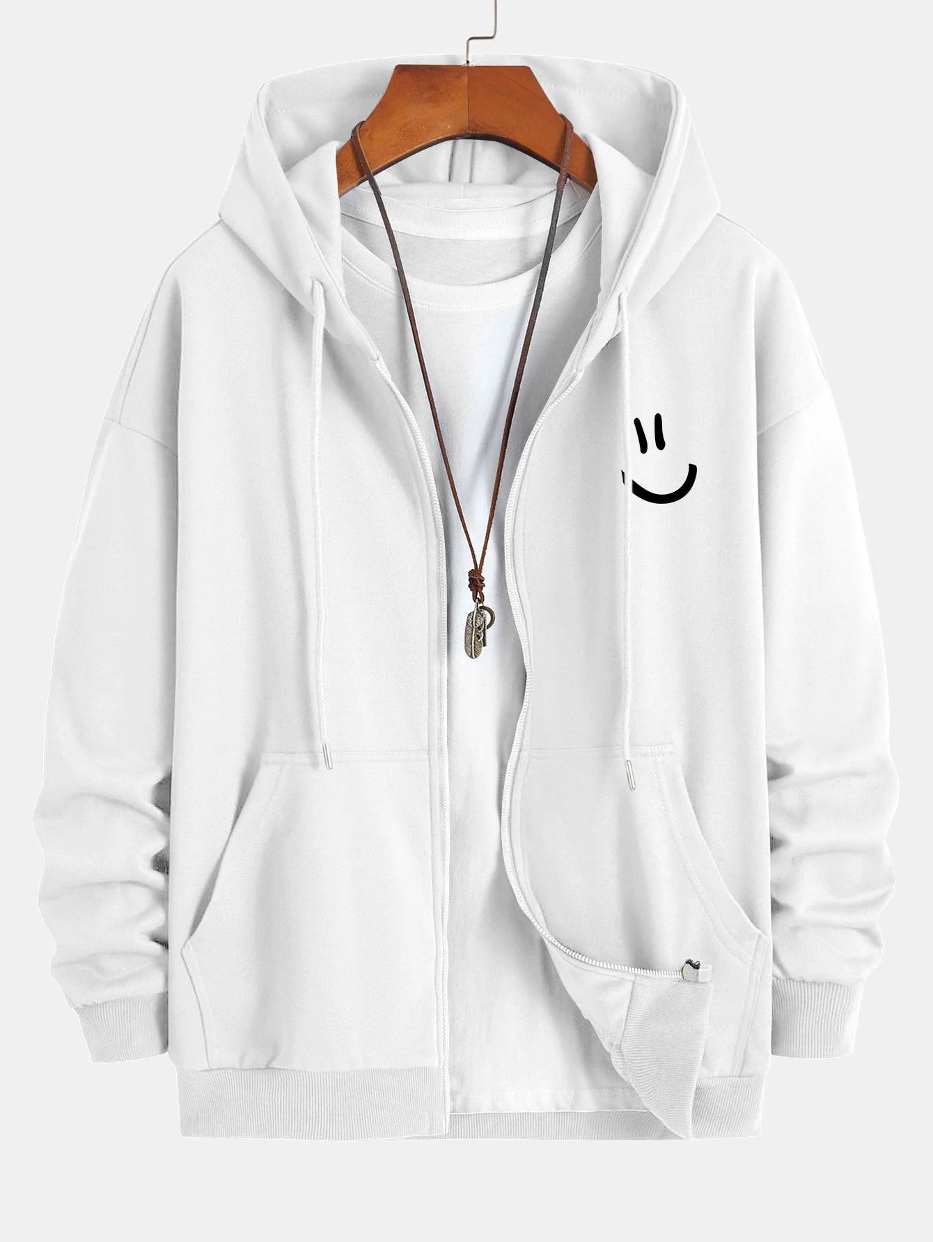 Shane | Smiley Face Print Relax Fit Zip Hoodie - Image 5