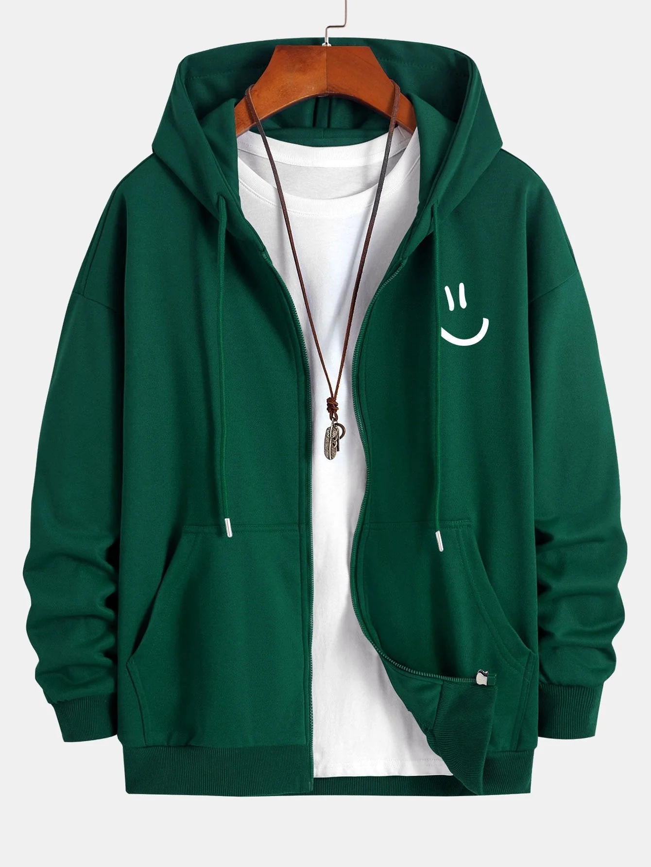 Shane | Smiley Face Print Relax Fit Zip Hoodie - Image 7