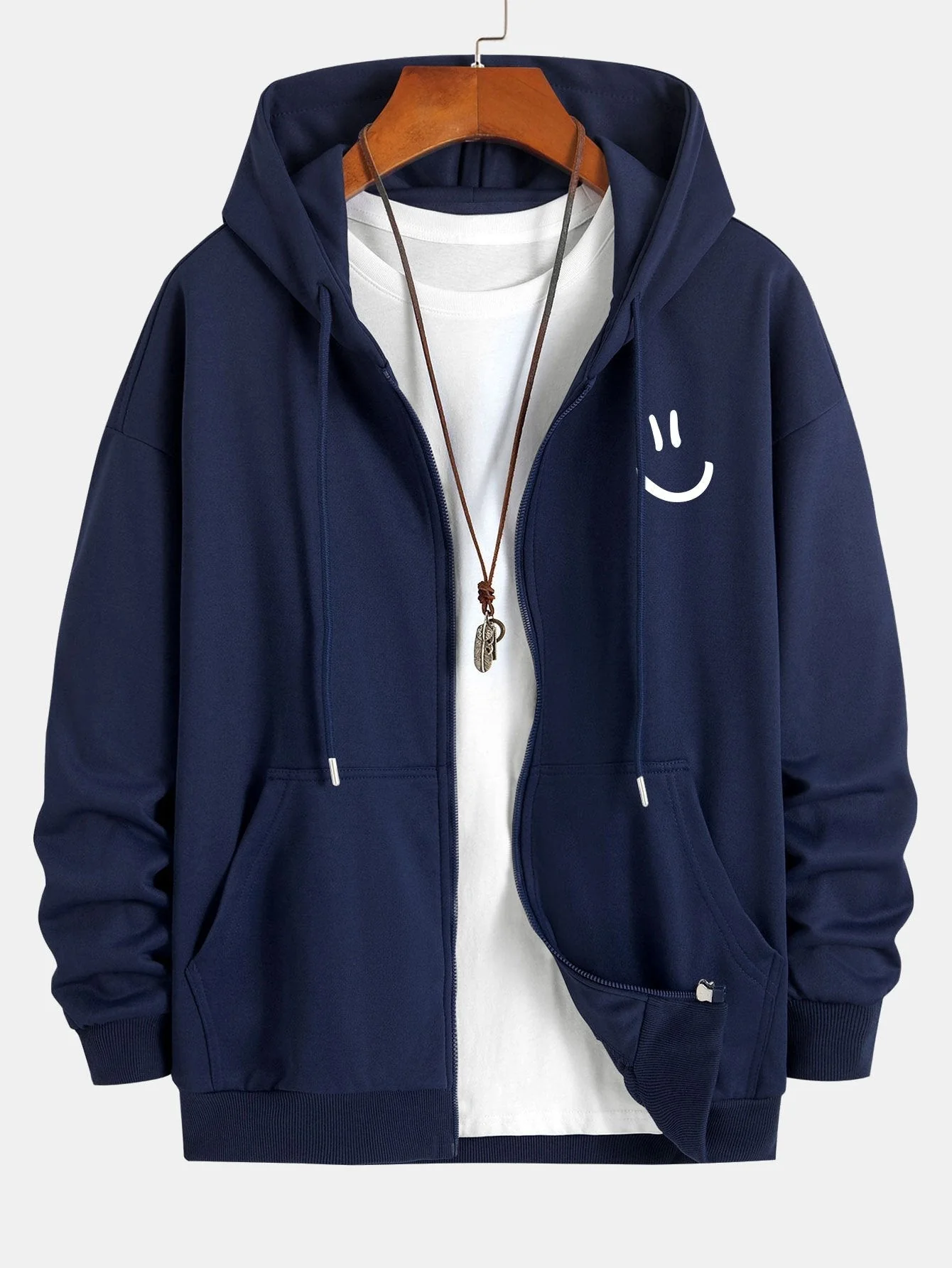 Shane | Smiley Face Print Relax Fit Zip Hoodie - Image 9
