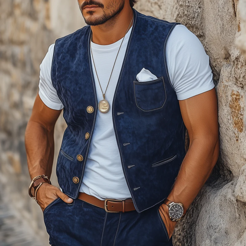 Shawn | Men'S Vintage Elegant Faux Suede V-Neck Single-Breasted Slim Fit Suit Vest - Image 2