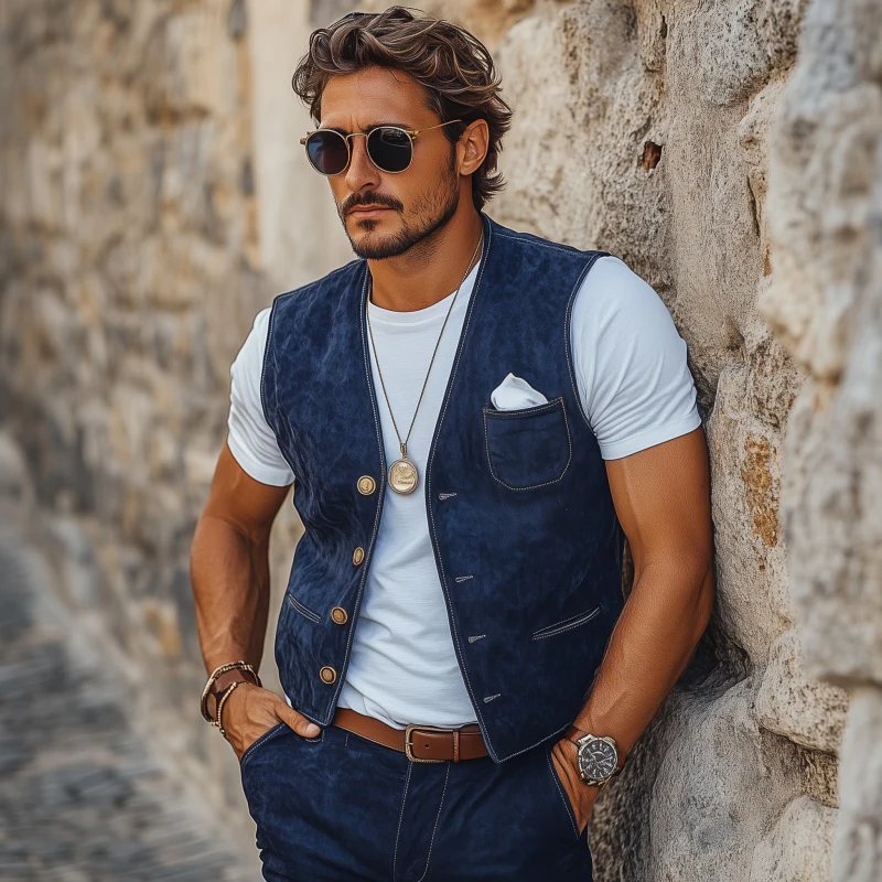 Shawn | Men'S Vintage Elegant Faux Suede V-Neck Single-Breasted Slim Fit Suit Vest - Image 3