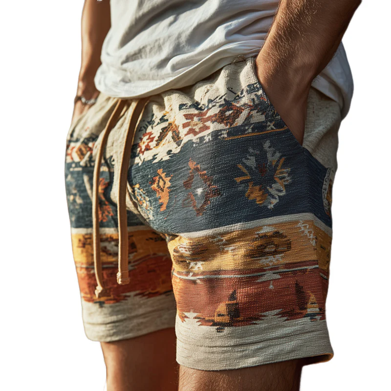Sheldon | Men'S Casual Corduroy Printed Elastic Lace-Up Shorts