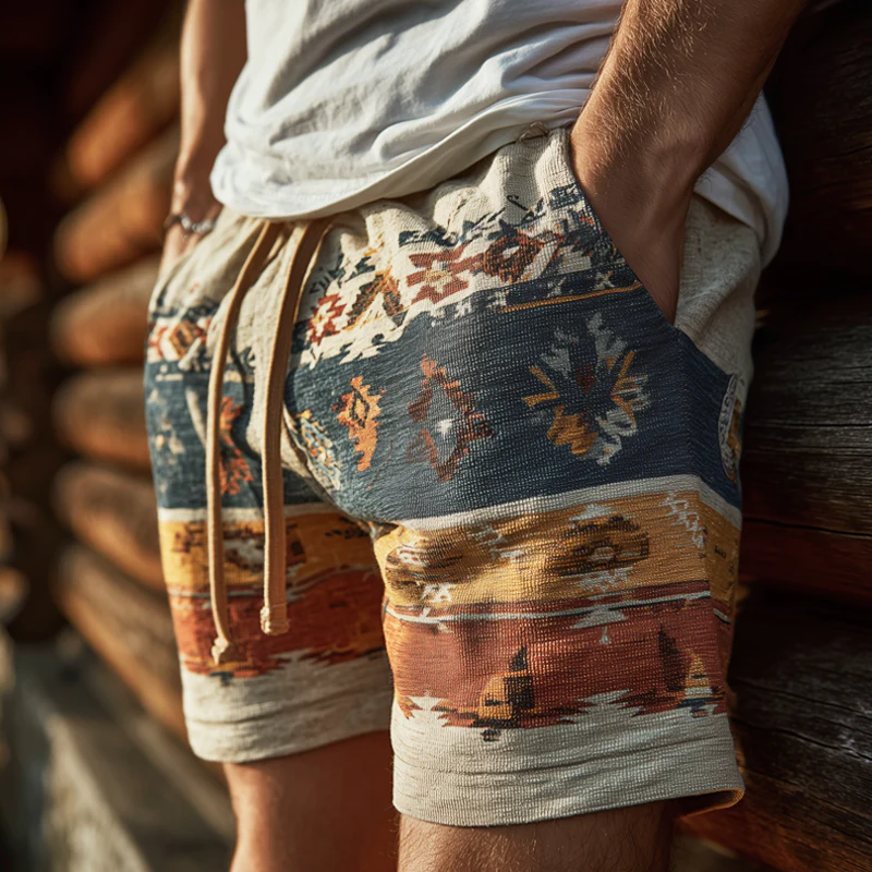 Sheldon | Men'S Casual Corduroy Printed Elastic Lace-Up Shorts - Image 2