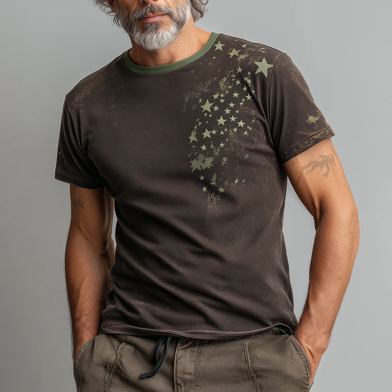 Sheldon | Men'S Summer Fashion Star Print Distressed Cotton Blend Short-Sleeved T-Shirt - Image 2