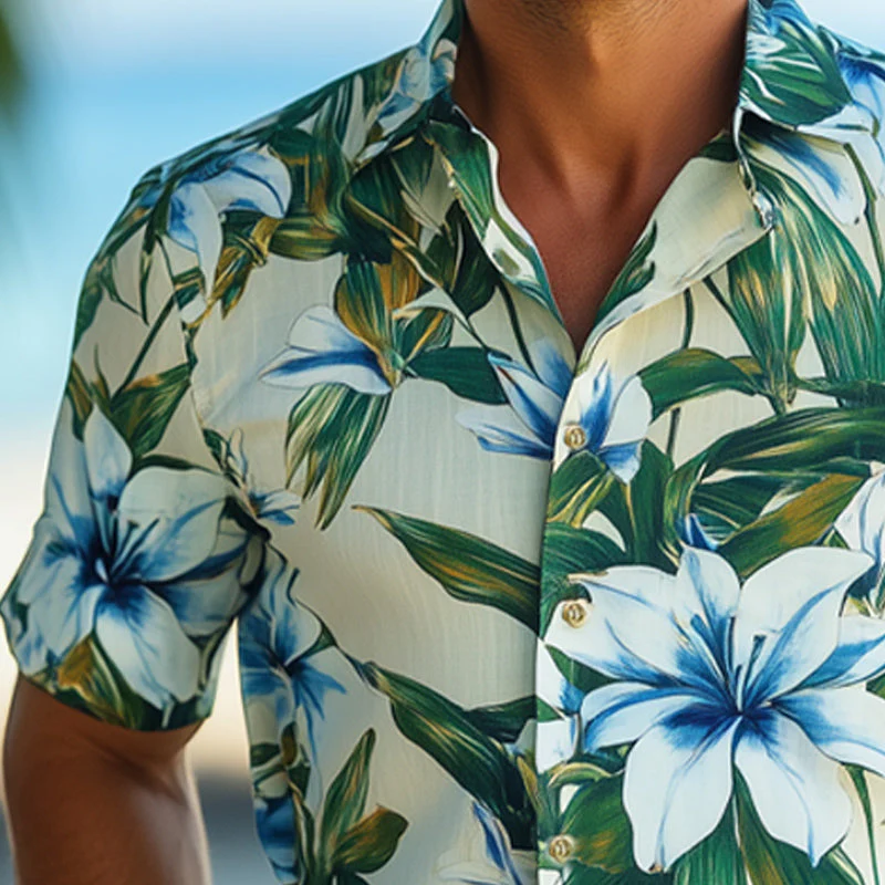 Sidney | Men'S Summer Beach Lily Print Short Sleeve Shirt - Image 4