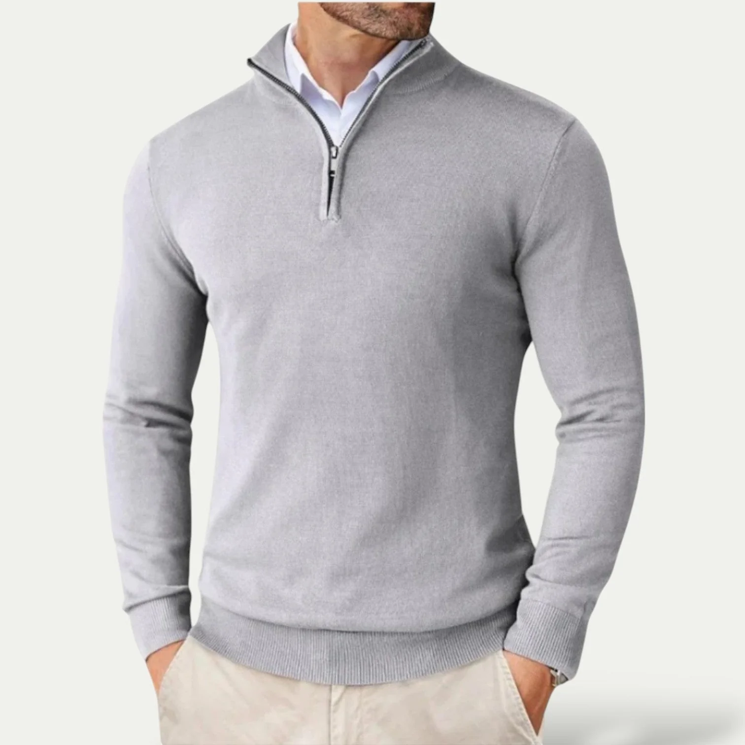 Silas | Timeless cashmere sweater with half zip and long sleeves - Image 11