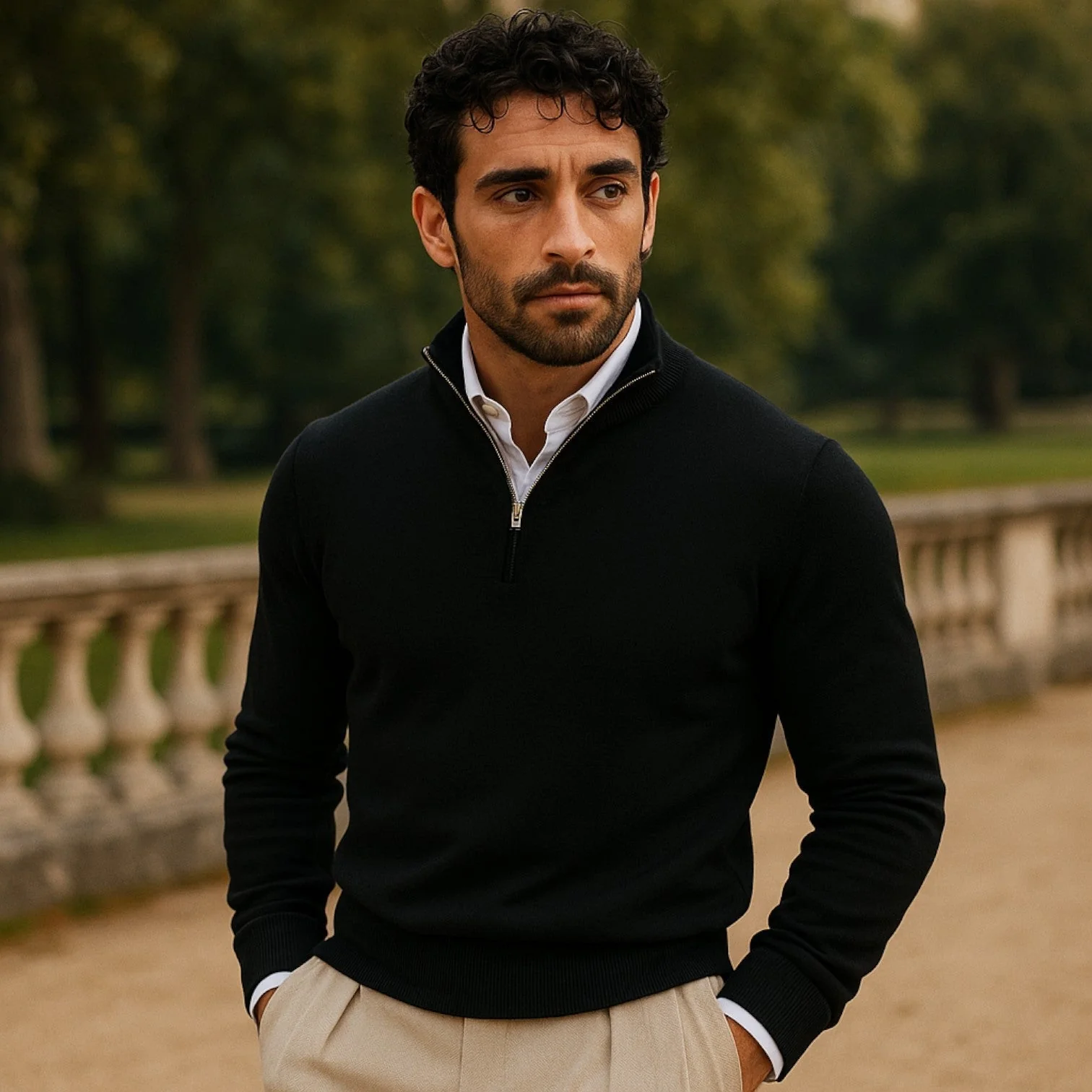 Silas | Timeless cashmere sweater with half zip and long sleeves - Image 2