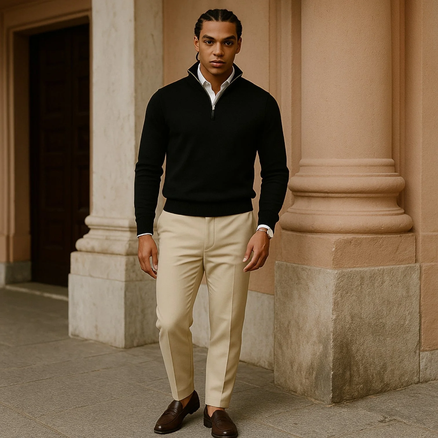 Silas | Timeless cashmere sweater with half zip and long sleeves - Image 3