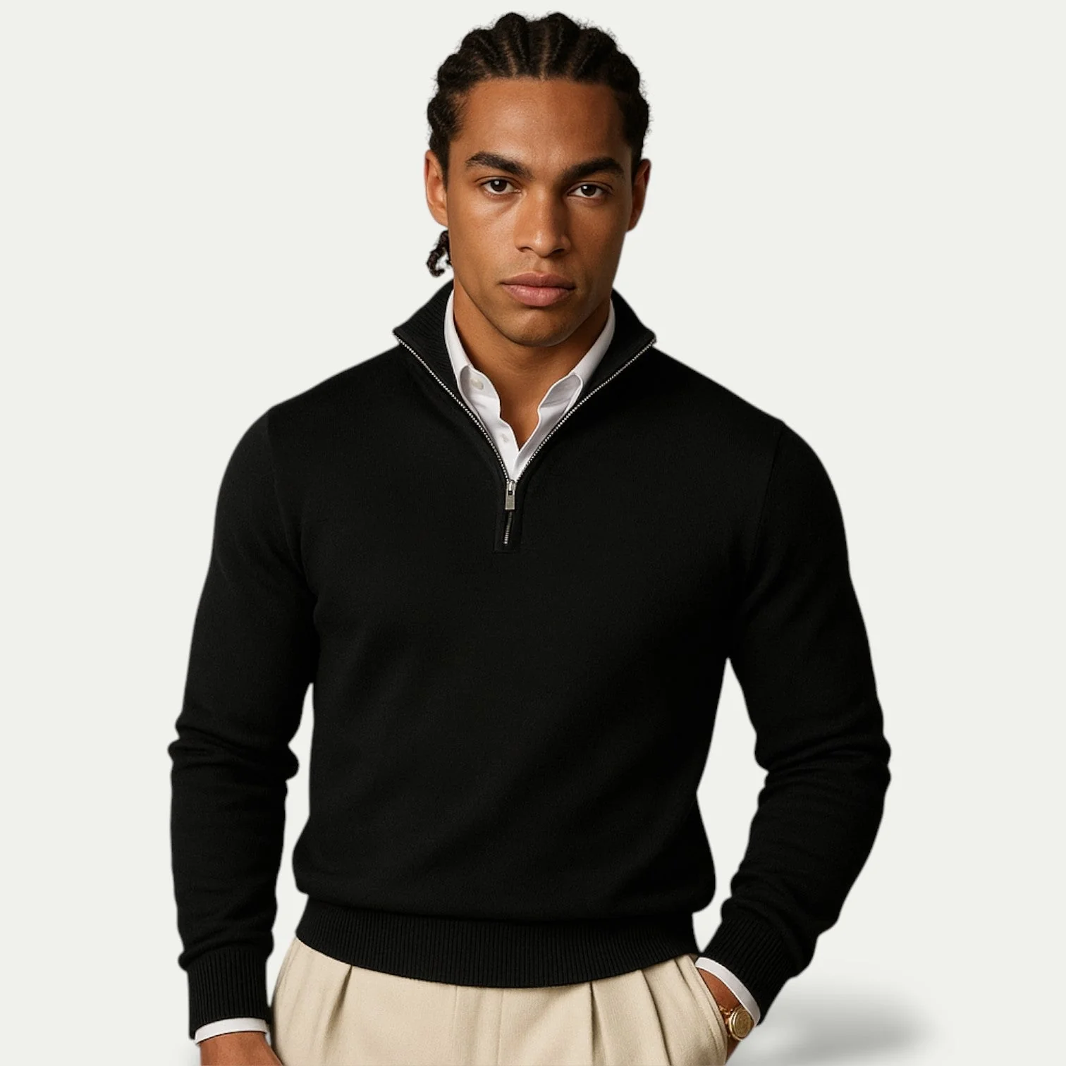 Silas | Timeless cashmere sweater with half zip and long sleeves - Image 4