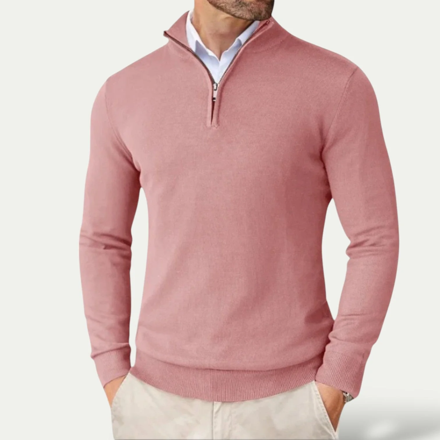 Silas | Timeless cashmere sweater with half zip and long sleeves - Image 5