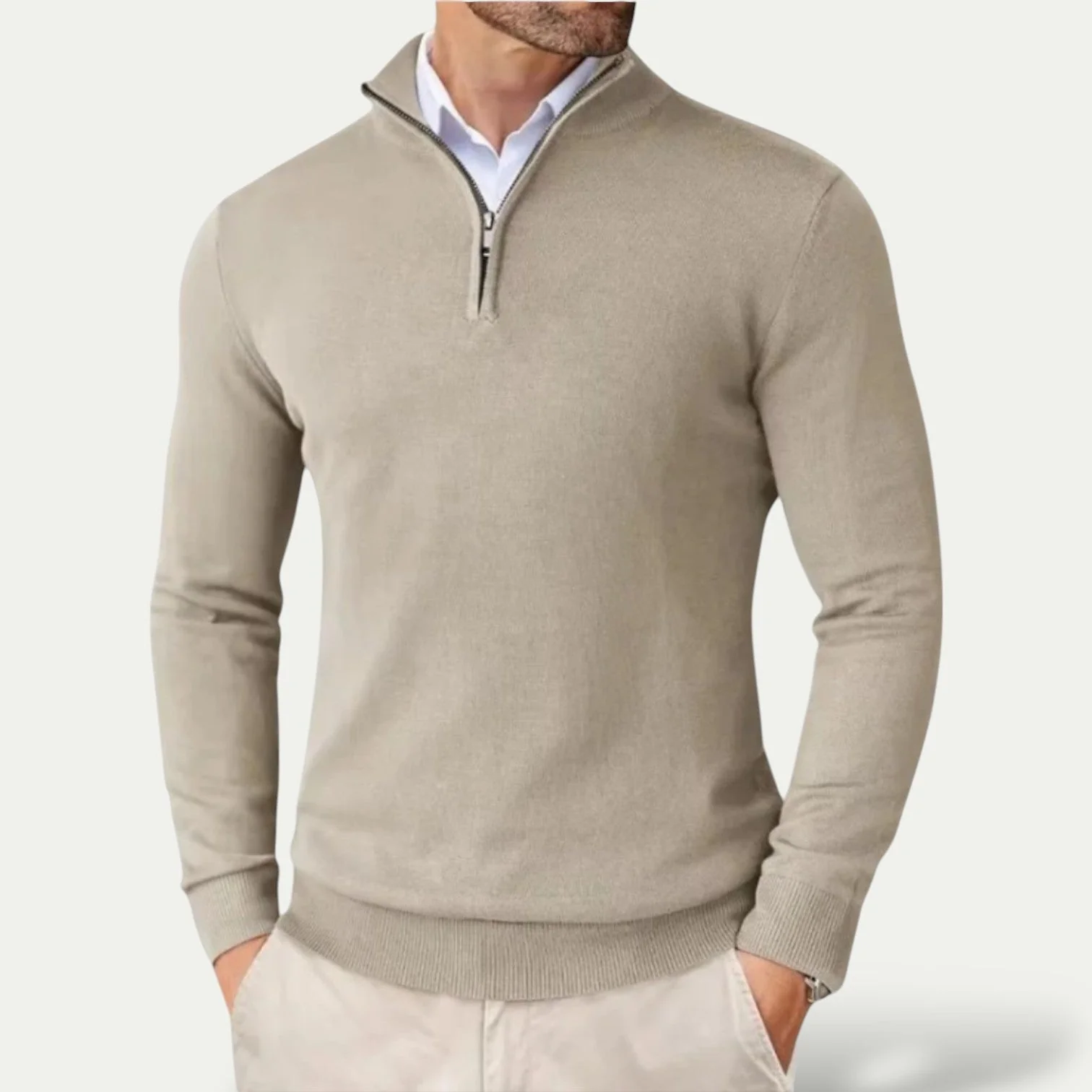 Silas | Timeless cashmere sweater with half zip and long sleeves - Image 6
