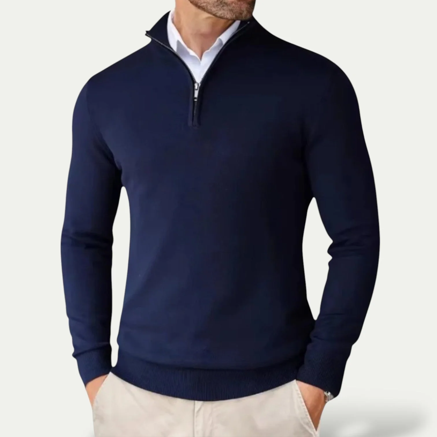 Silas | Timeless cashmere sweater with half zip and long sleeves - Image 7