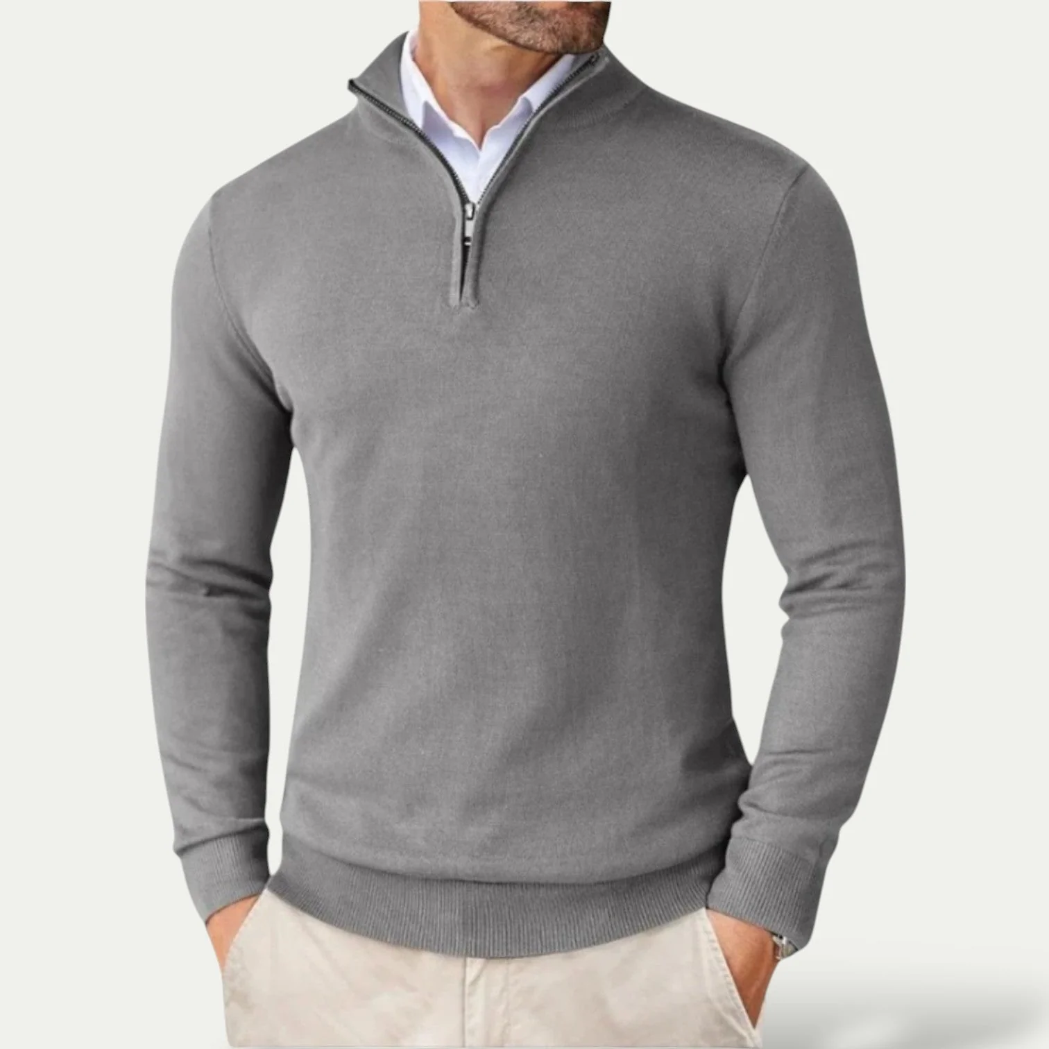 Silas | Timeless cashmere sweater with half zip and long sleeves - Image 8