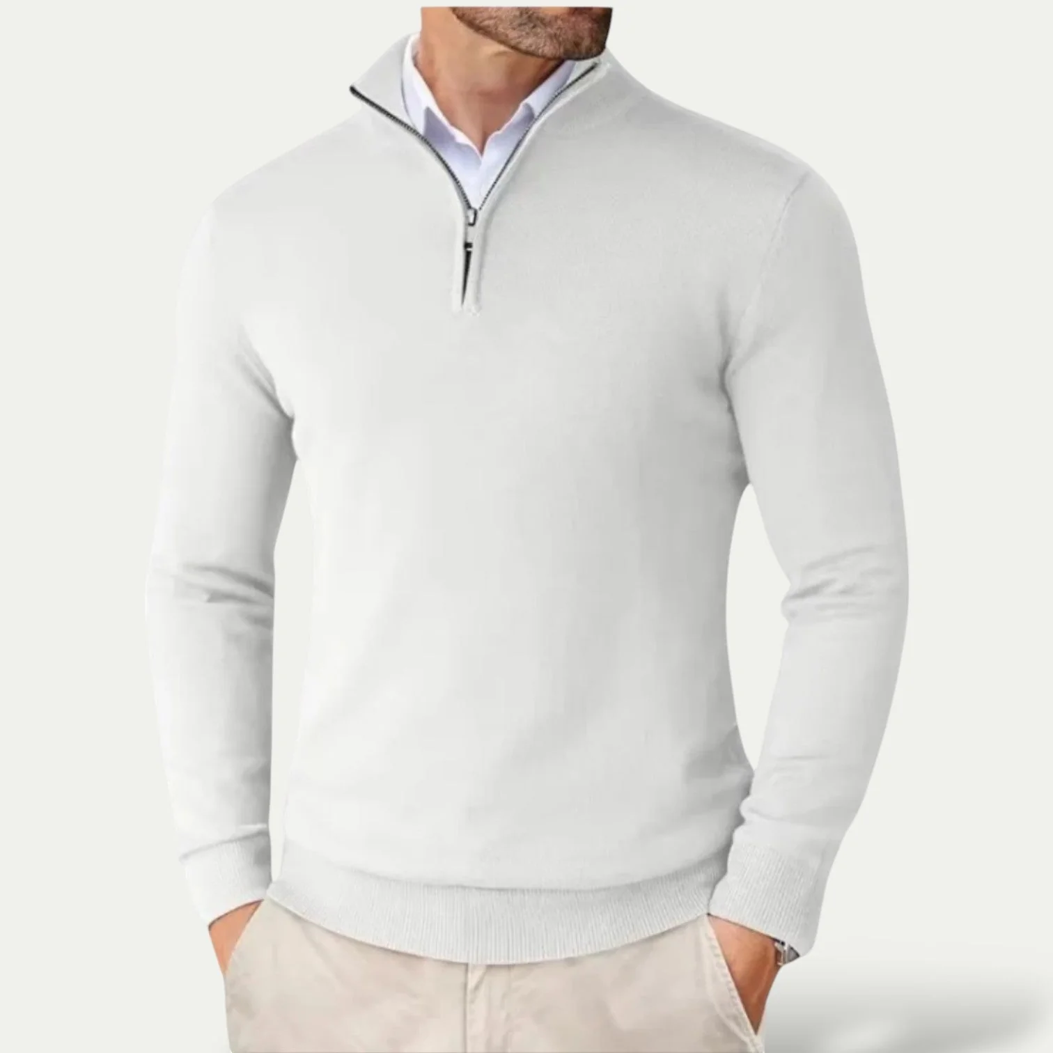 Silas | Timeless cashmere sweater with half zip and long sleeves - Image 9
