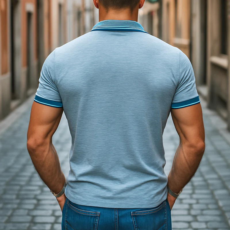 Silvio | Men'S Business Cotton Horizontal Stripe Polo Neck Short Sleeve T-Shirt - Image 3