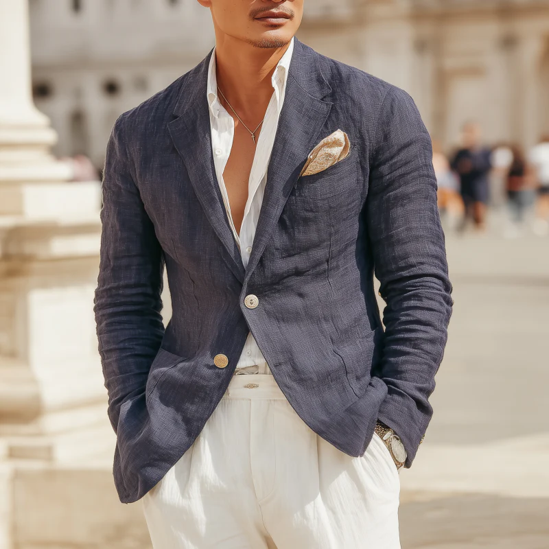 Silvio | Men'S Casual Solid Color Breathable Linen Notch Lapel Single-Breasted Slim-Fit Blazer - Image 2
