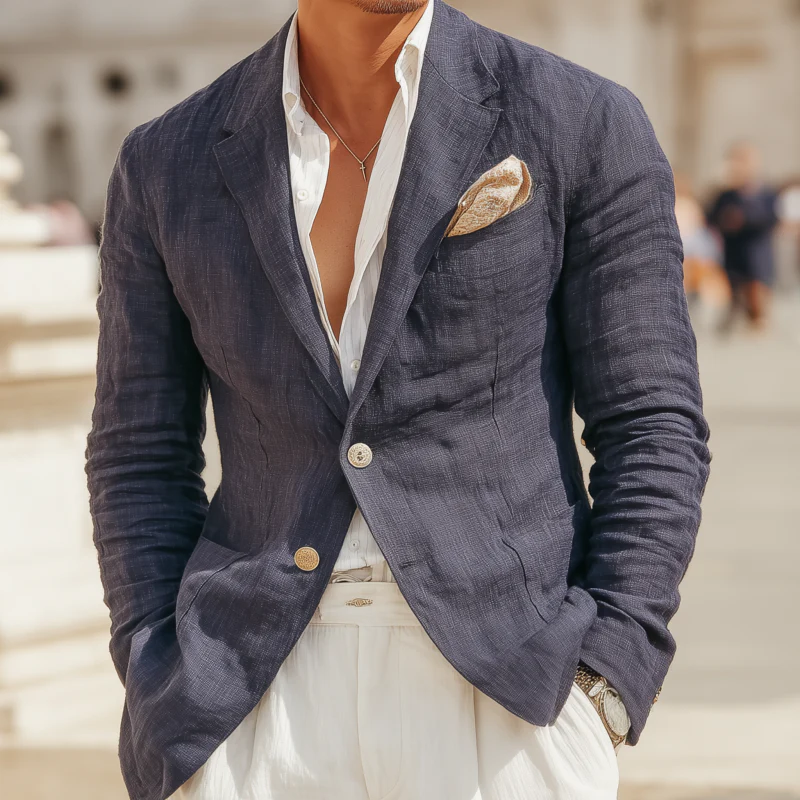 Silvio | Men'S Casual Solid Color Breathable Linen Notch Lapel Single-Breasted Slim-Fit Blazer - Image 3
