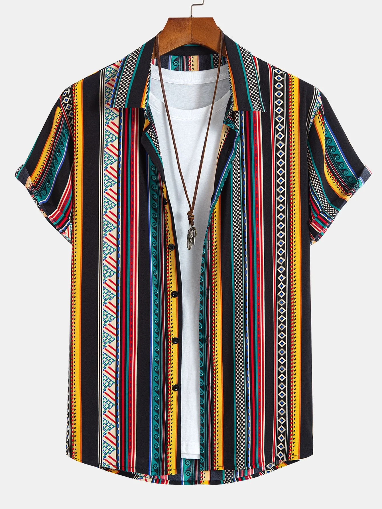 Simón® | Ethnic Geometric Print Button Up Shirt & Swim Shorts - Image 2