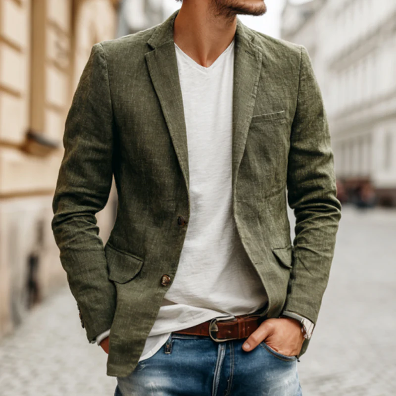 Simon | Men'S Casual Solid Color Breathable Linen Notch Lapel Single-Breasted Slim-Fit Blazer - Image 2