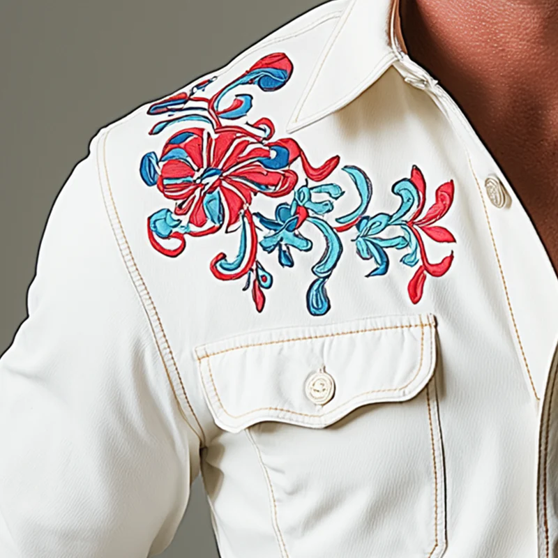 Simon | Men'S Simple Embroidered Cotton Long Sleeve Shirt - Image 3
