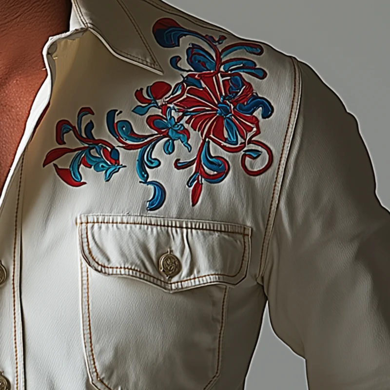 Simon | Men'S Simple Embroidered Cotton Long Sleeve Shirt - Image 4