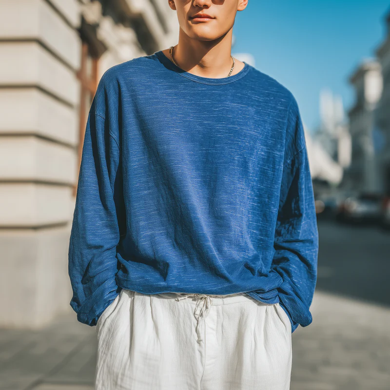 Skip | Men'S Casual Breathable Soft Cotton Round Neck Loose Long Sleeve T-Shirt - Image 2