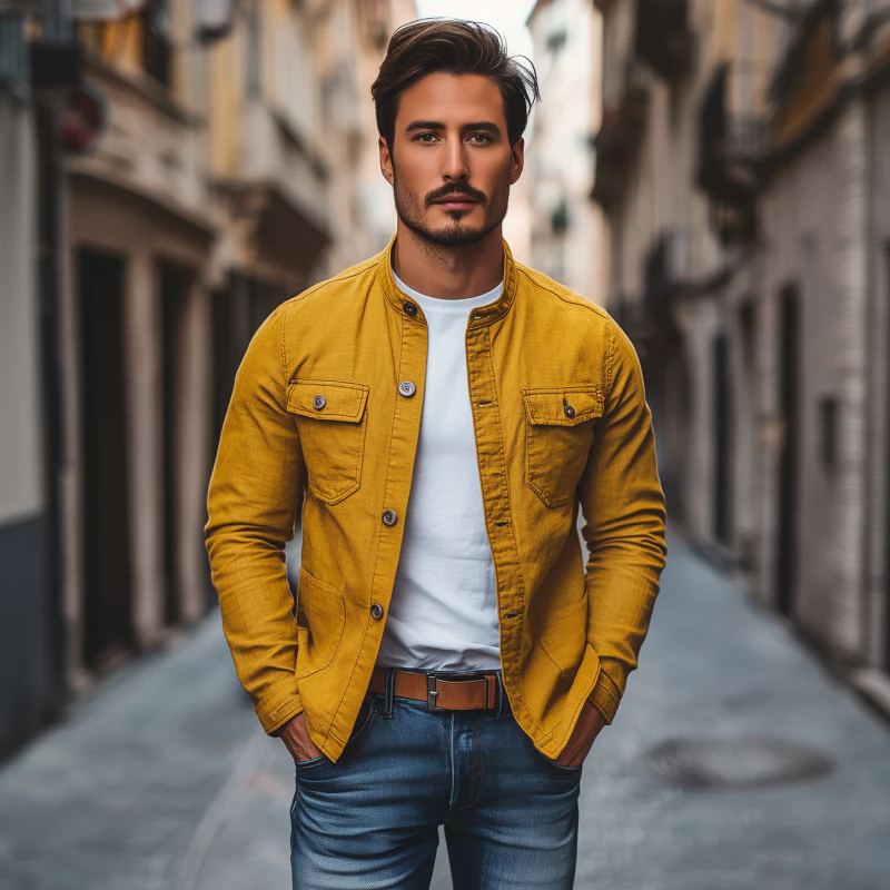 Spencer | Men'S Casual Breathable Solid Color Cotton Stand Collar Single Breasted Multi-Pocket Cargo Jacket - Image 3