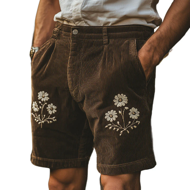 Stanley | Men'S Summer British Retro Embroidered Corduroy Shorts